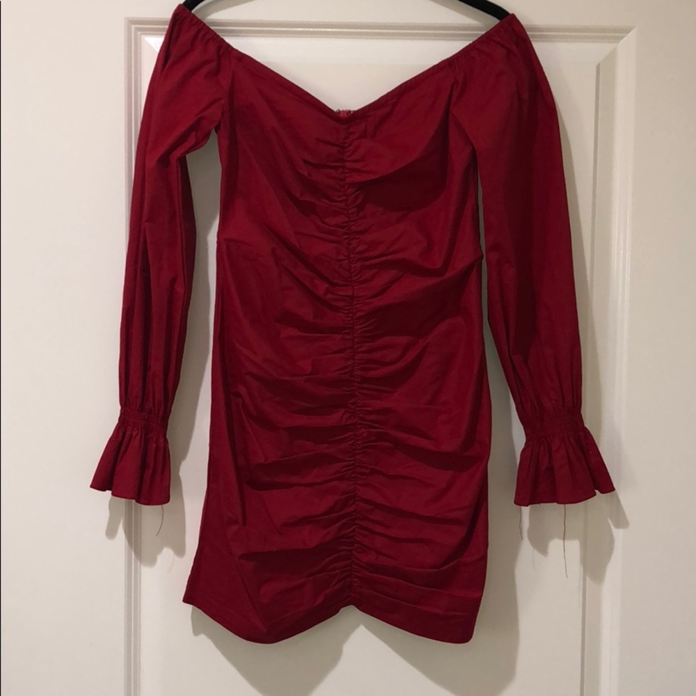 Off the shoulder cranberry dress